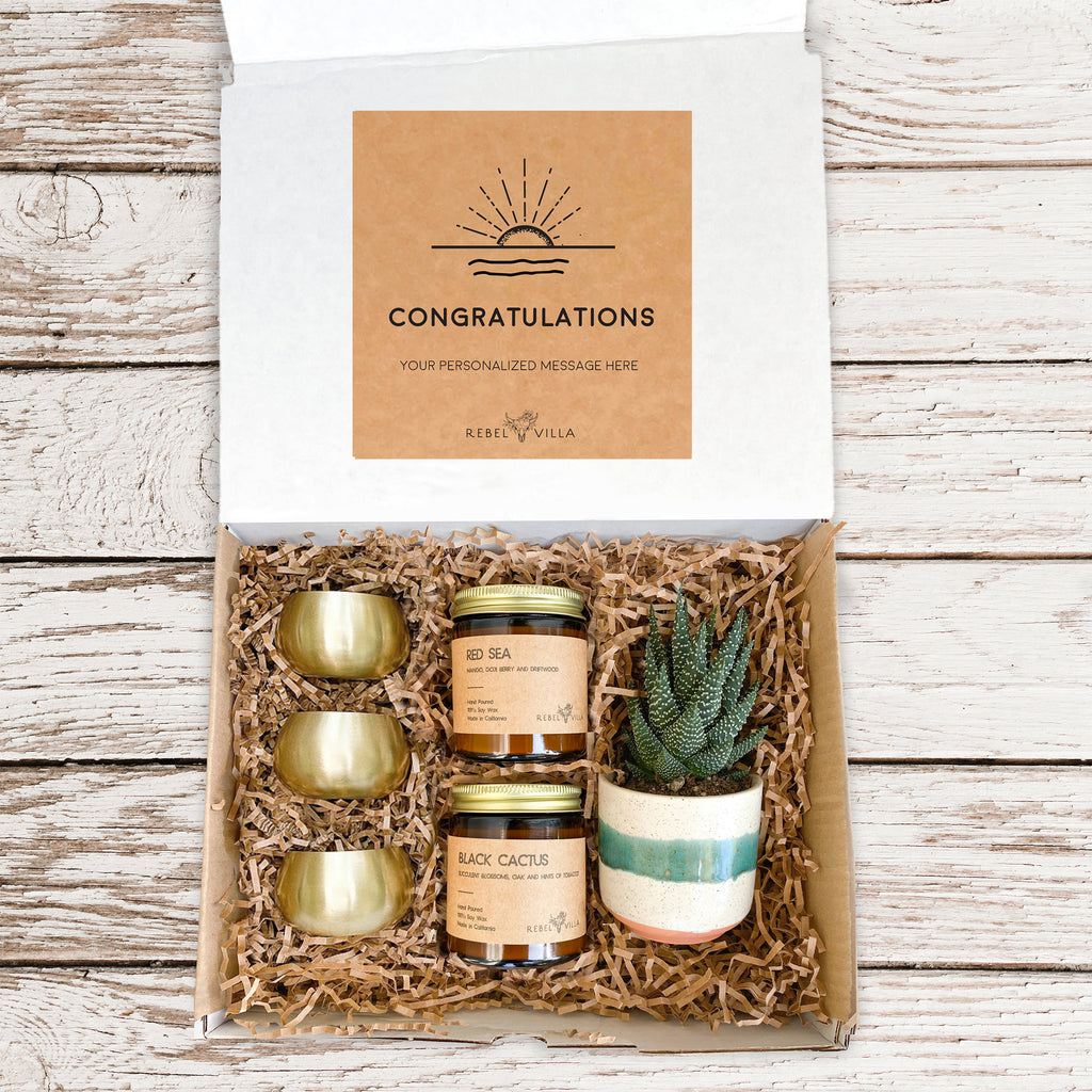live succulent gifts Succulent Gift Box | Live Plant + Soy Candles + Gold Votive | Choose Y