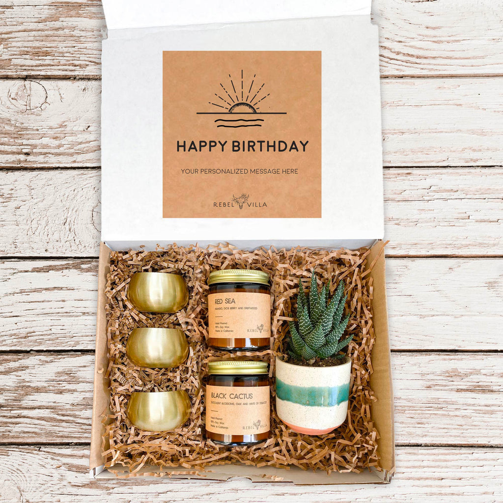 candle and succulent gift Succulent Gift Box | Live Plant + Soy Candles + Gold Votive