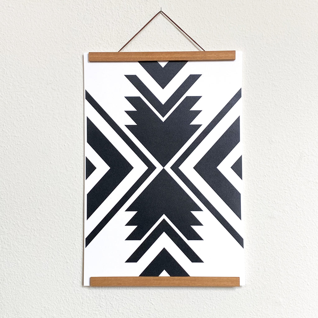 Black and White Aztec Art Print 12” x 18”