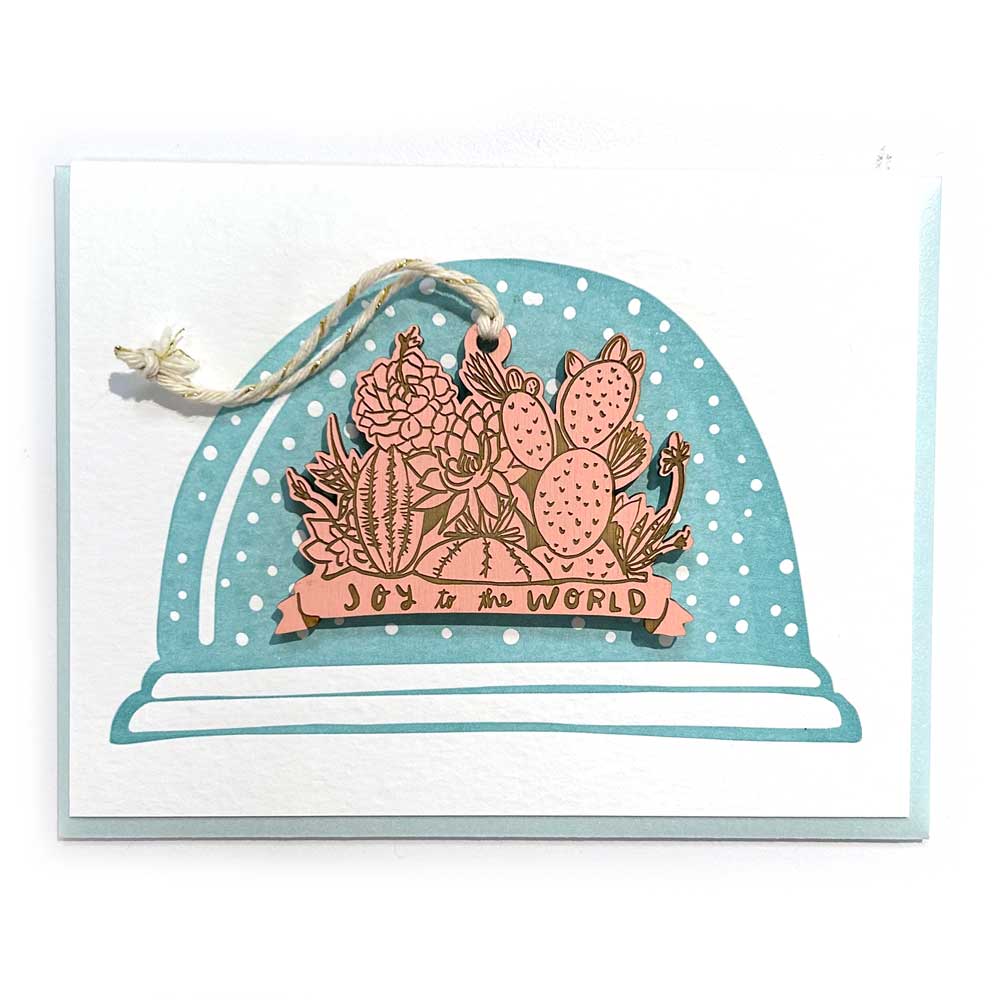 Joy to the World Cactus Ornament w/ Snowglobe Card
