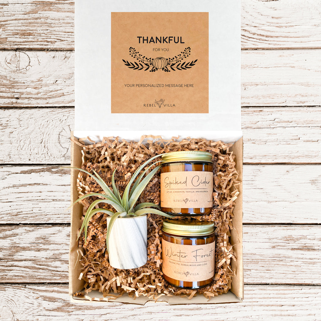 Thankful For You Fall Gift Box | Air Plant + 2 Soy Candles