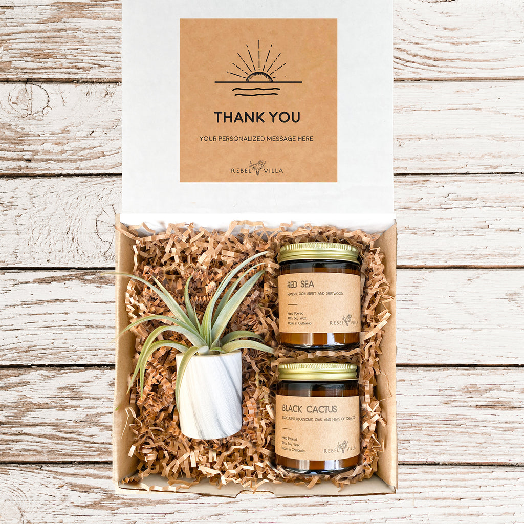 Marble Planter Gift Box | Air Plant + 2 Soy Candles