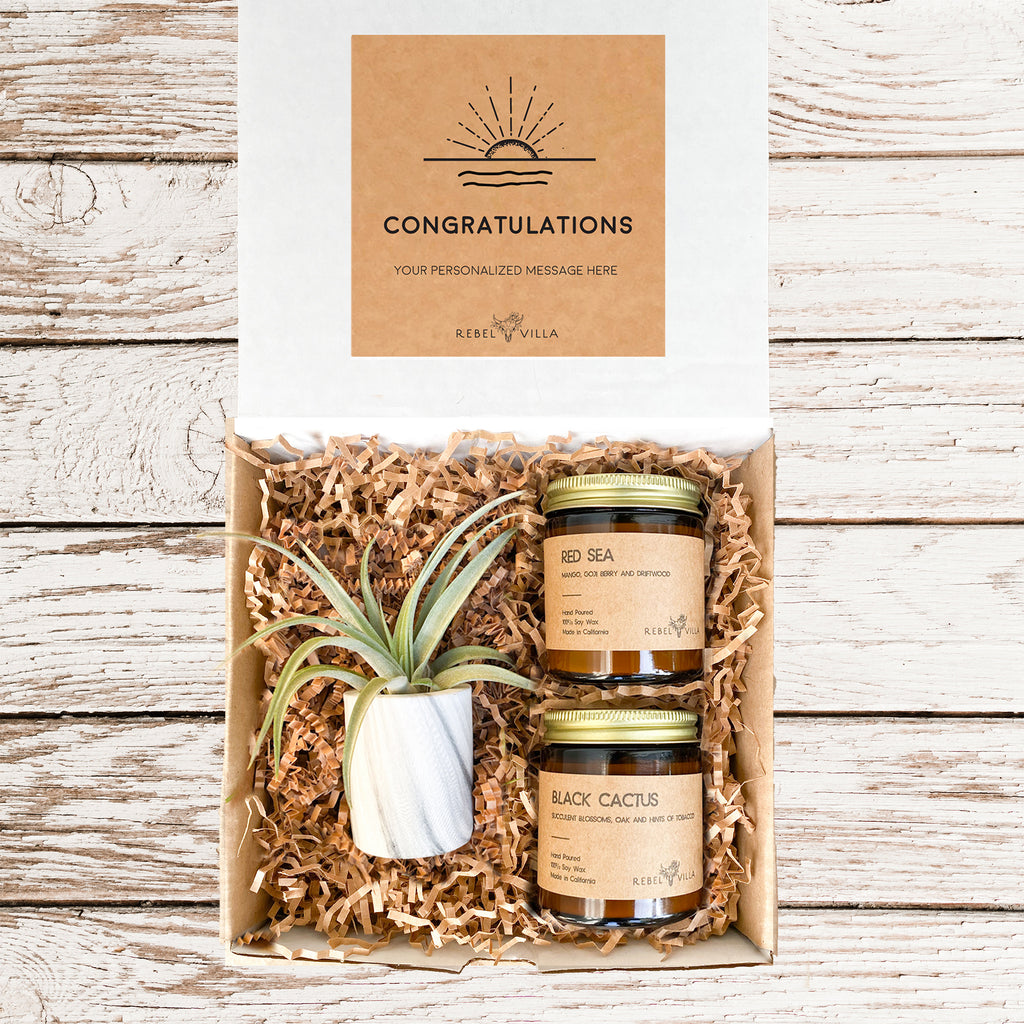 Marble Planter Gift Box | Air Plant + 2 Soy Candles