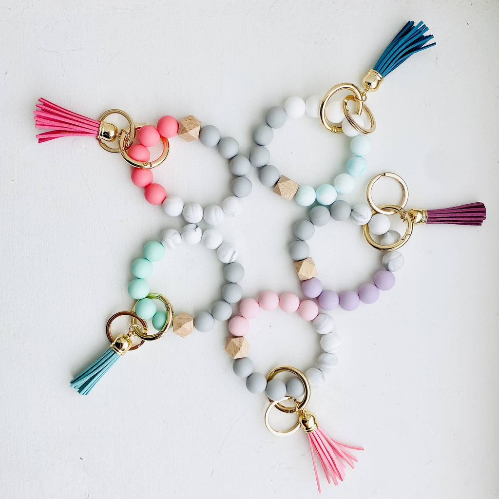 Marble Bangle Keychain | Silicone Wristlet Key Ring | Bead Bracelet