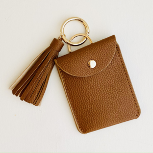 Brown Mini Wallet Keychain w Tassel