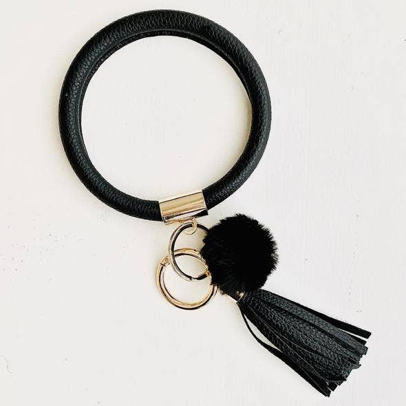 Black Bangle Keychain with Pom