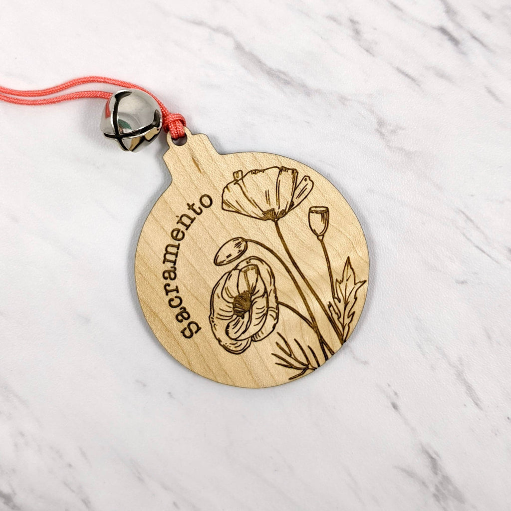 Wooden California Poppy Ornament