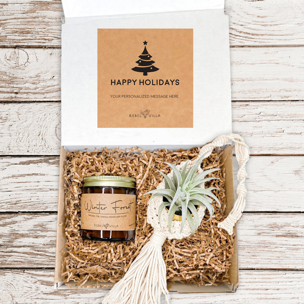 Happy Holidays Gift Box | Bella Macrame Hanger + Soy Candle