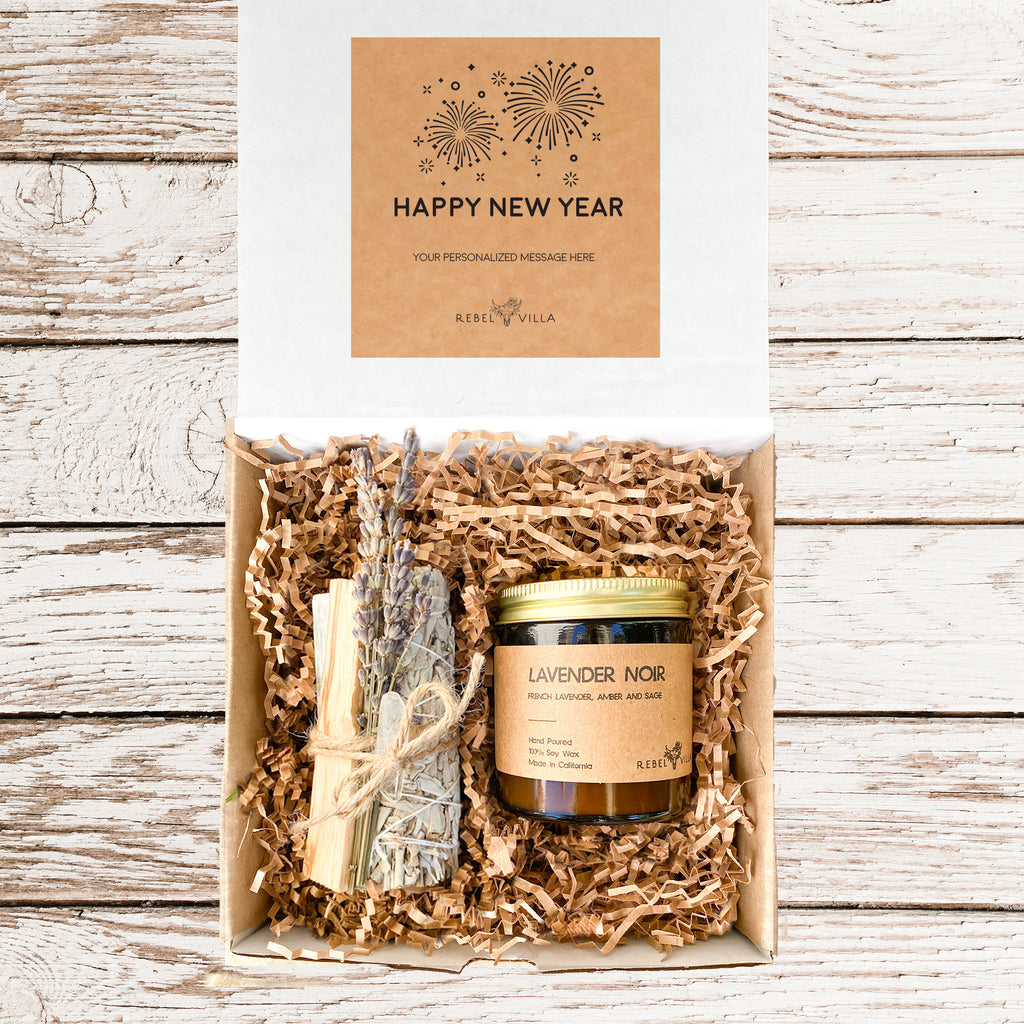 Happy New Year | Meditation Gift Box | Energy Cleansing Bundle + Soy Candle