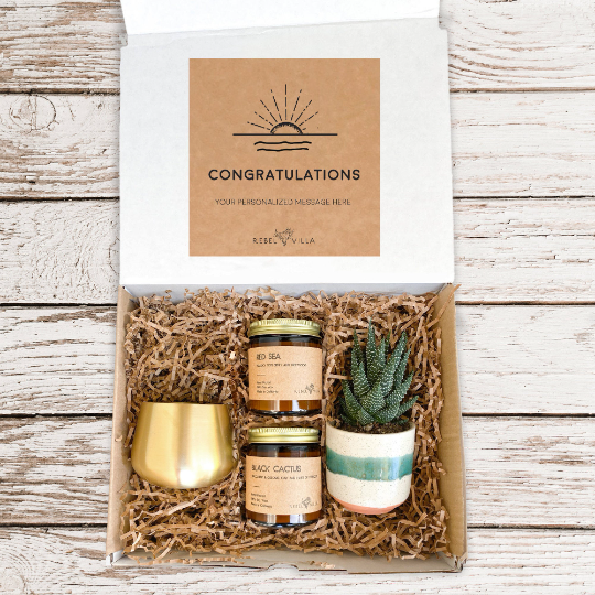 Succulent Gift Box | Live Plant + Soy Candles + Gold Votive  | Choose Your Occasion