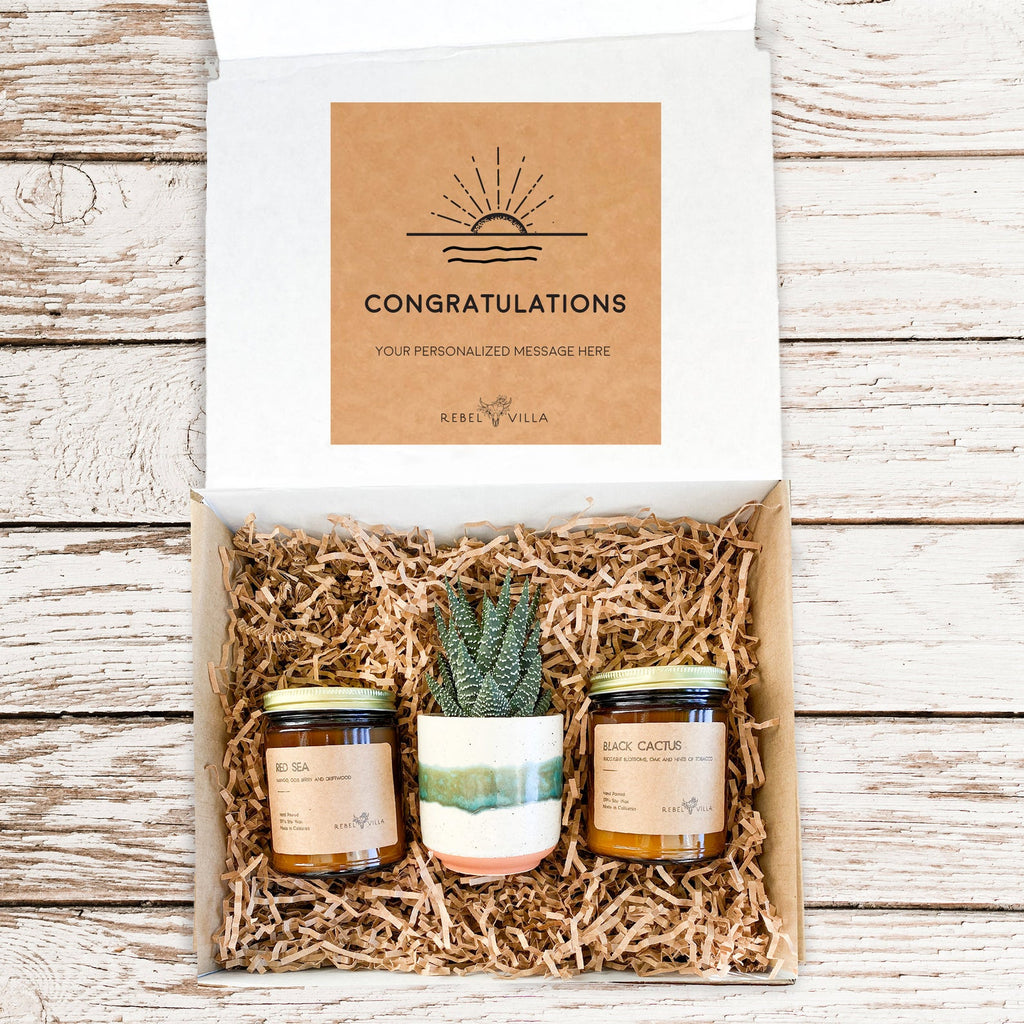 Succulent Gift Box | Live Plant + Large Soy Candles | Choose Your Occasion