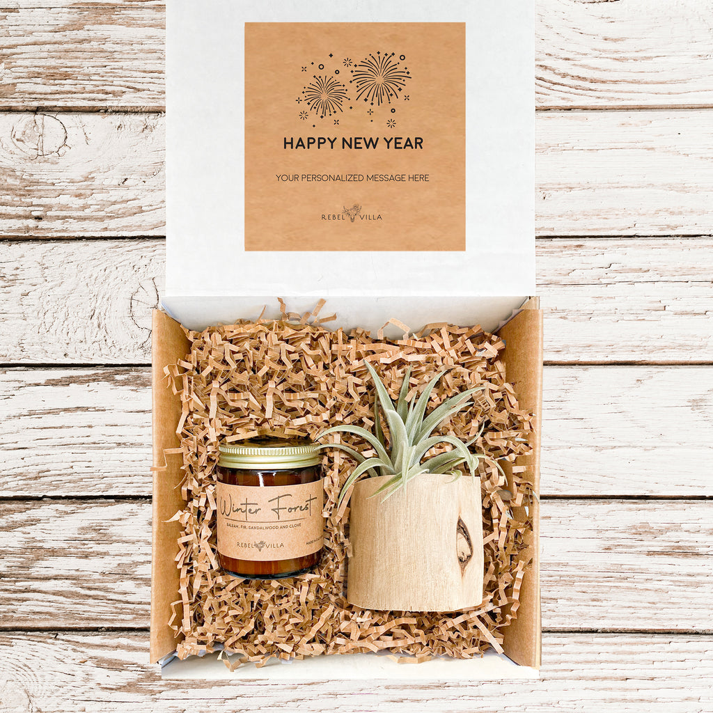 Happy New Year Gift Box | Driftwood Planter + Air Plant +  Soy Candle