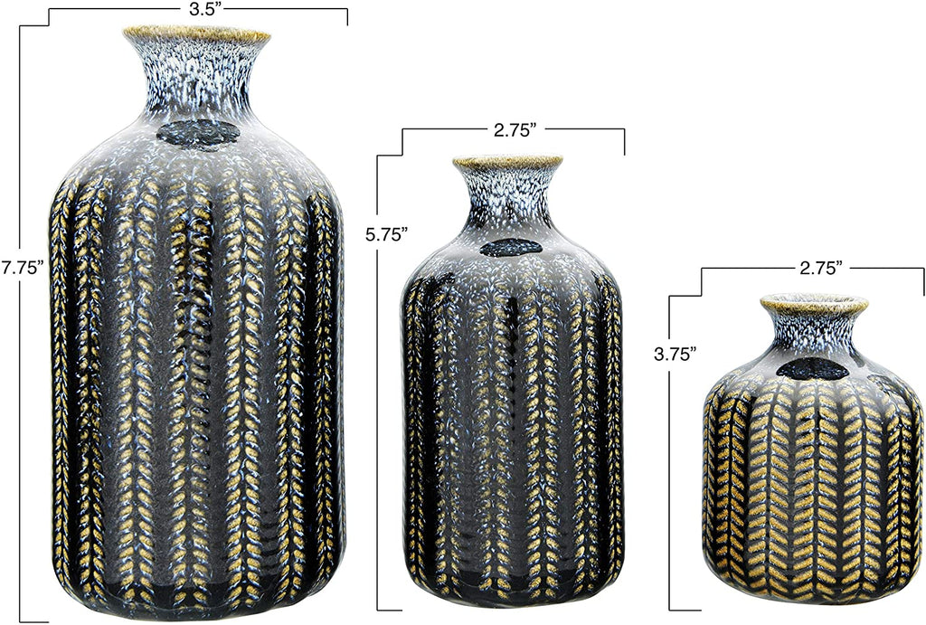 Blue Embossed Stoneware Vases