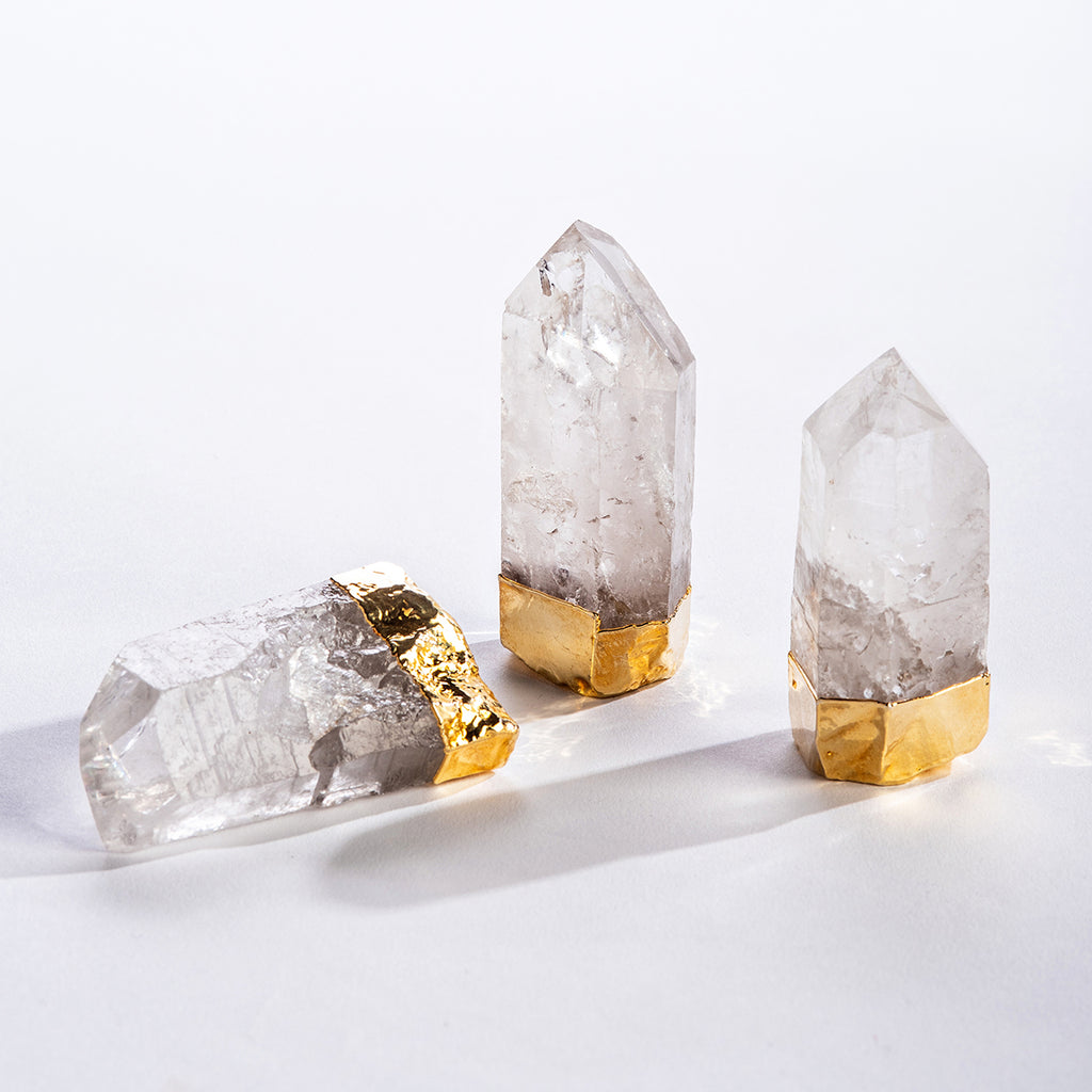 Gold Gilded Natural Standing Quartz Crystal Points