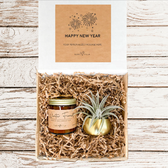Happy New Year Gift Box | Gold Planter + Air Plant +  Soy Candle
