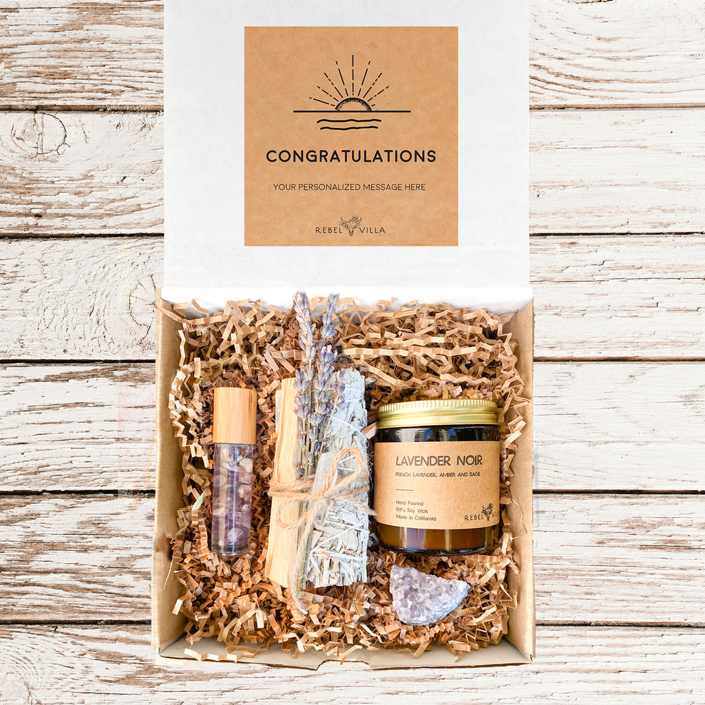 Relaxation Gift Box, Crystal Healing Set + Soy Candle, Choose Your O