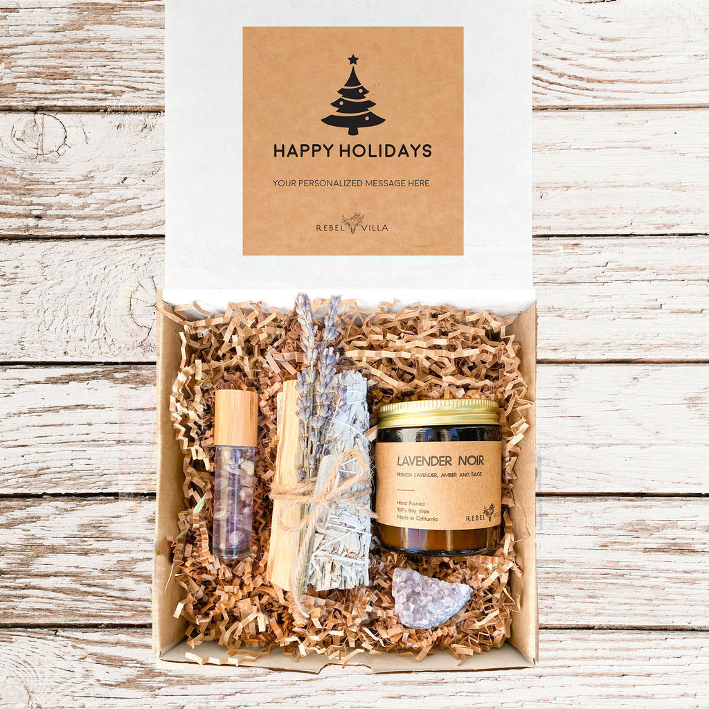Happy Holidays Gift  Box | Crystal Healing Set + Soy Candle