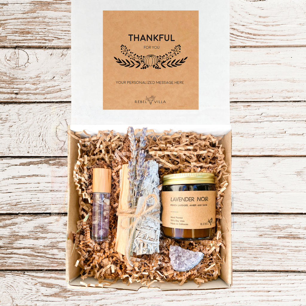Thankful For You Fall Gift  Box | Crystal Healing Set + Soy Candle