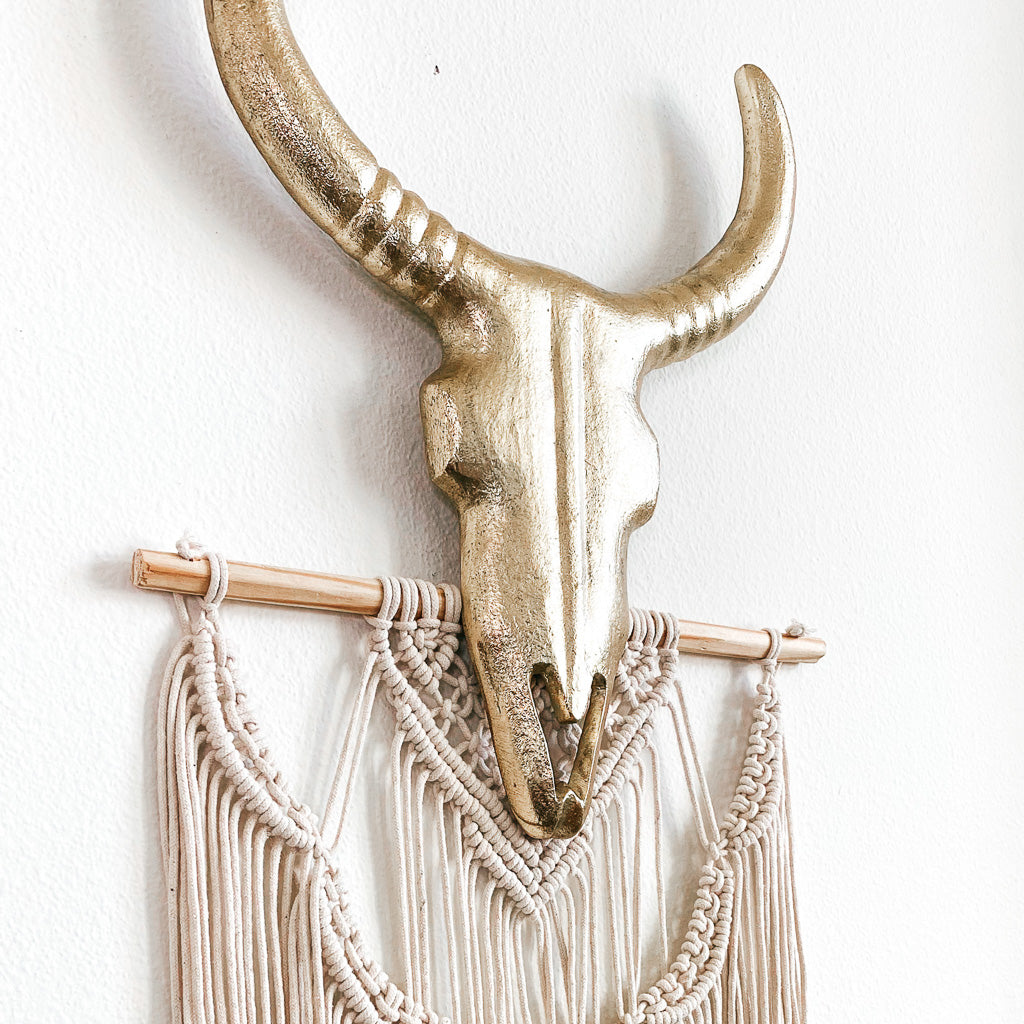 Layer Gold Bull Head Over Macrame wall hanging Rebel Villa