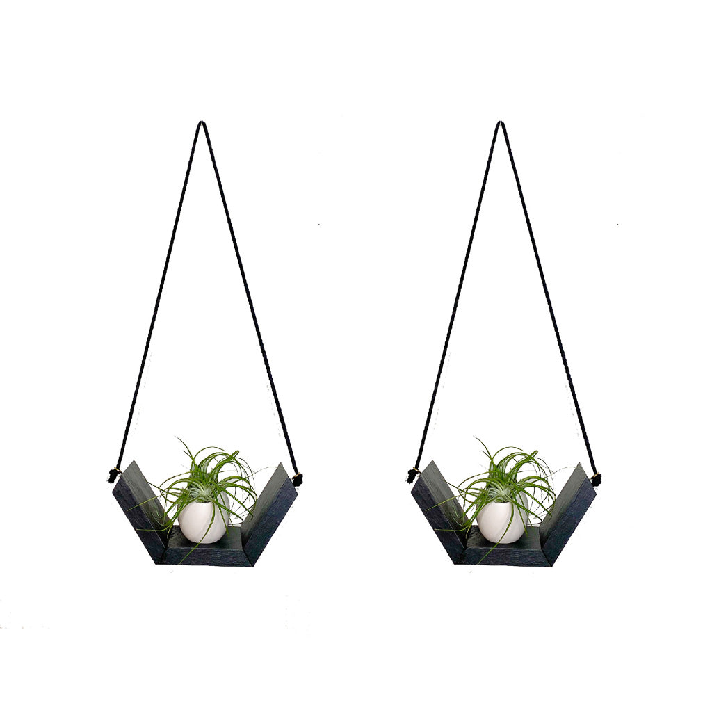 Black Geo Wood Wall Shelf for plants from Rebel Villa