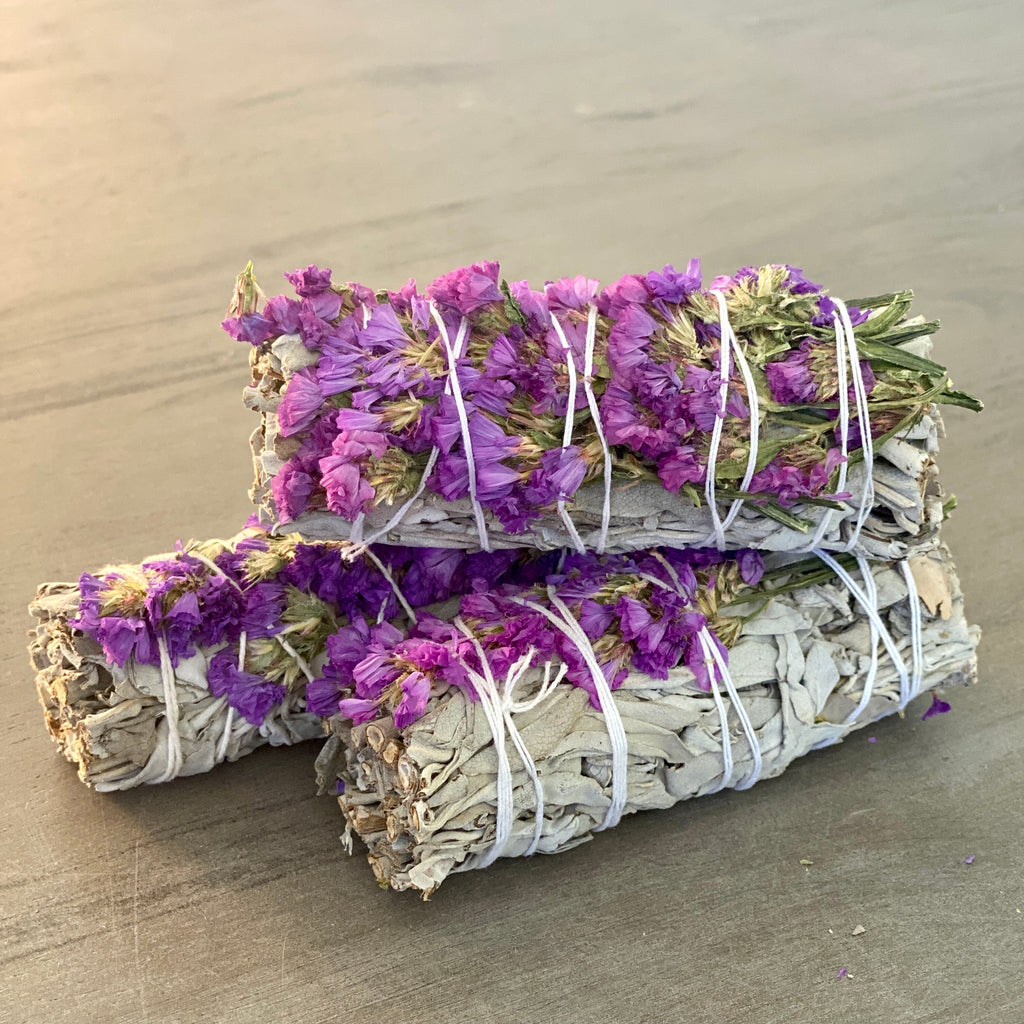 Sage Smudge Sticks with Purple Flowers