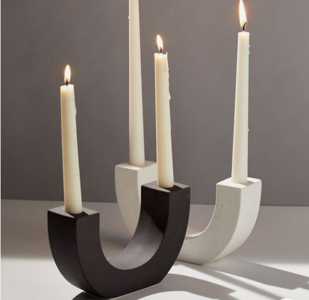 Textured White U-Shaped Ceramic Taper Holder
