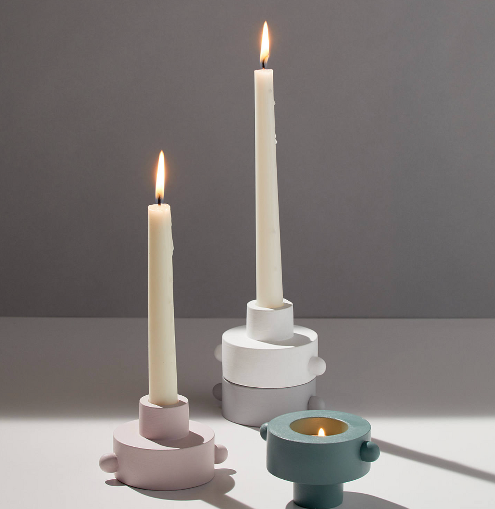 Grey Dual-Function Taper + Tea Light Holder
