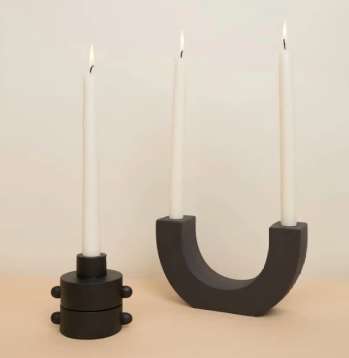 Black Dual-Function Taper + Tea Light Holder