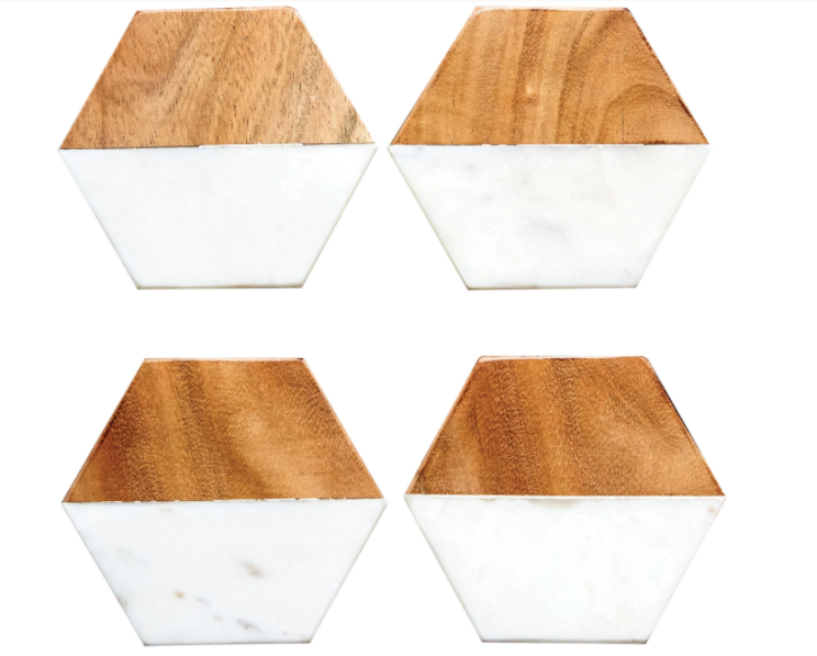 Marble & Mango Wood Hexagon Coasters