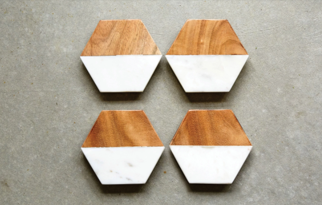 Marble & Mango Wood Hexagon Coasters