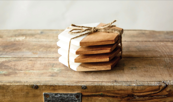 Marble & Mango Wood Hexagon Coasters
