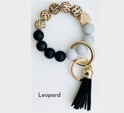 Leopard Bangle Keychain | Silicone Wristlet Key Ring | Bead Bracelet