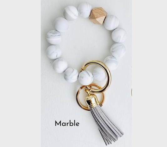 Marble Bangle Keychain | Silicone Wristlet Key Ring | Bead Bracelet