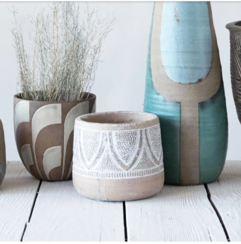 Embossed Terracotta Planter with Whitewash Finish