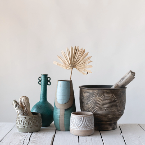 Embossed Terracotta Planter with Whitewash Finish