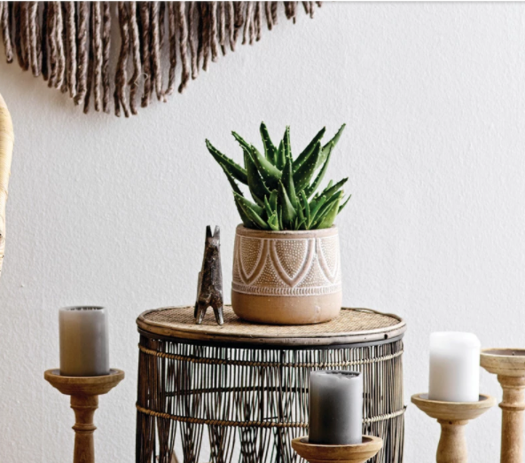 Embossed Terracotta Planter with Whitewash Finish