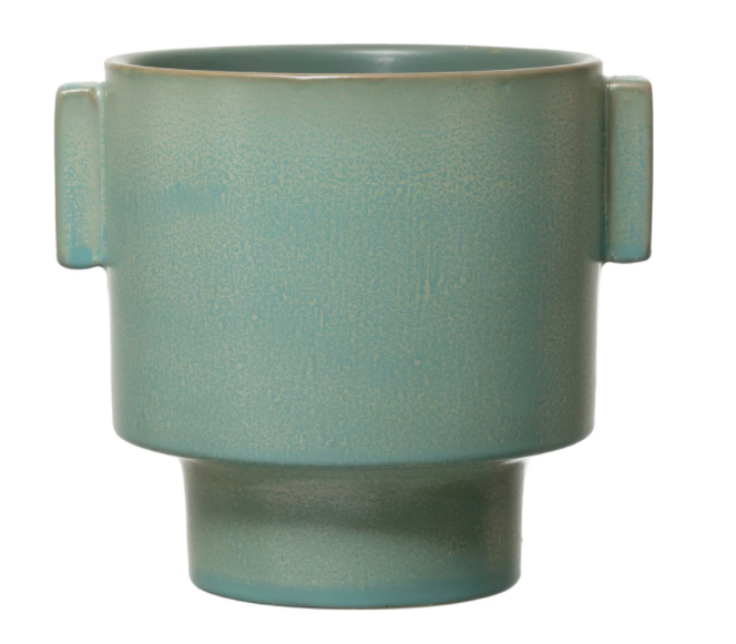 Aqua Stoneware Planter with Glaze