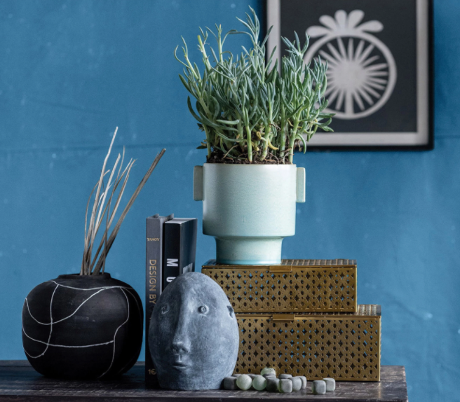 Aqua Stoneware Planter with Glaze