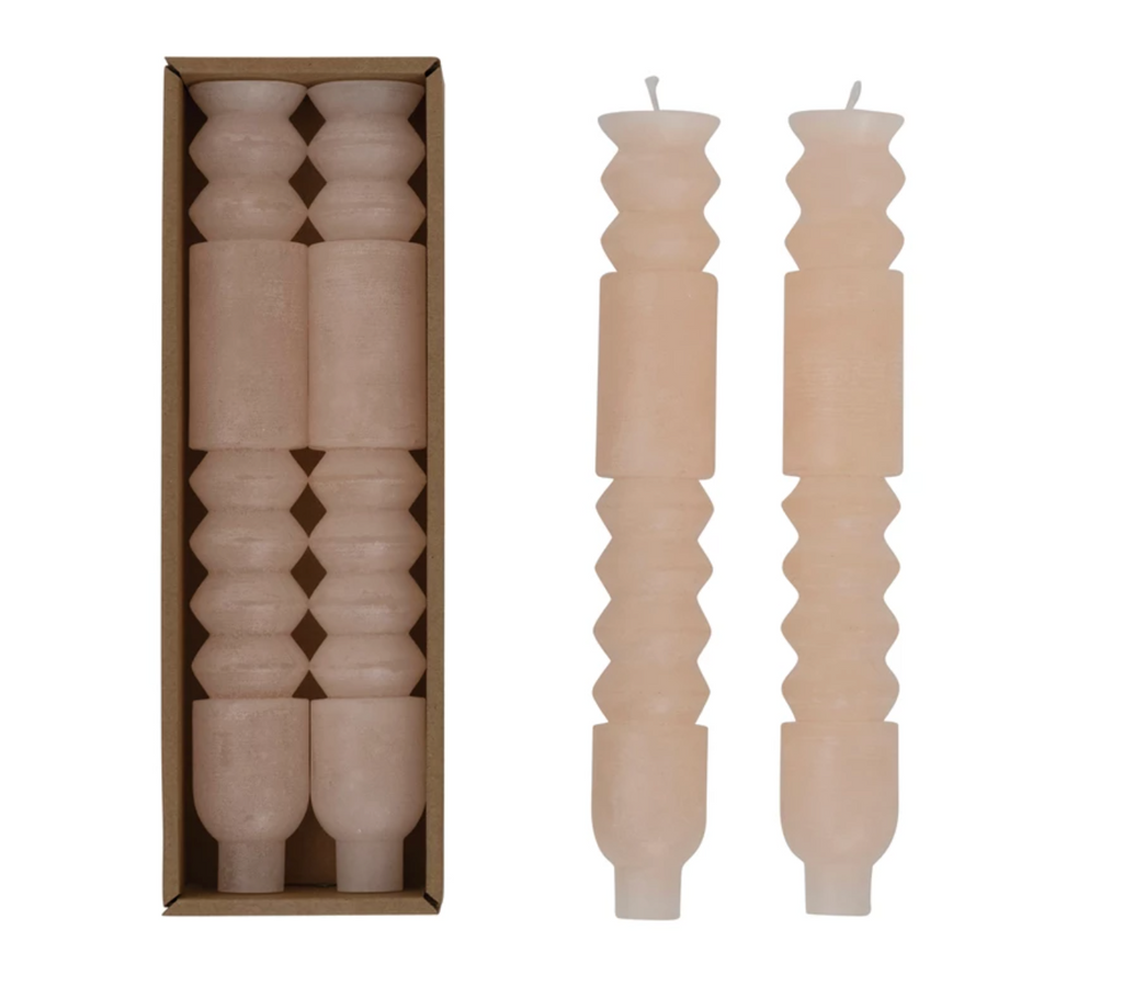 Blush Totem Taper Candle 10" Tall Boxed Candles, 2 Per Pack