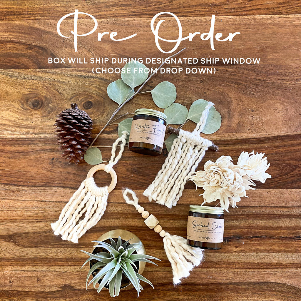 Merry and Bright Holiday Gift Box Set | Gold Votive Pot + Live Air Plant + Soy Candles + Ornaments
