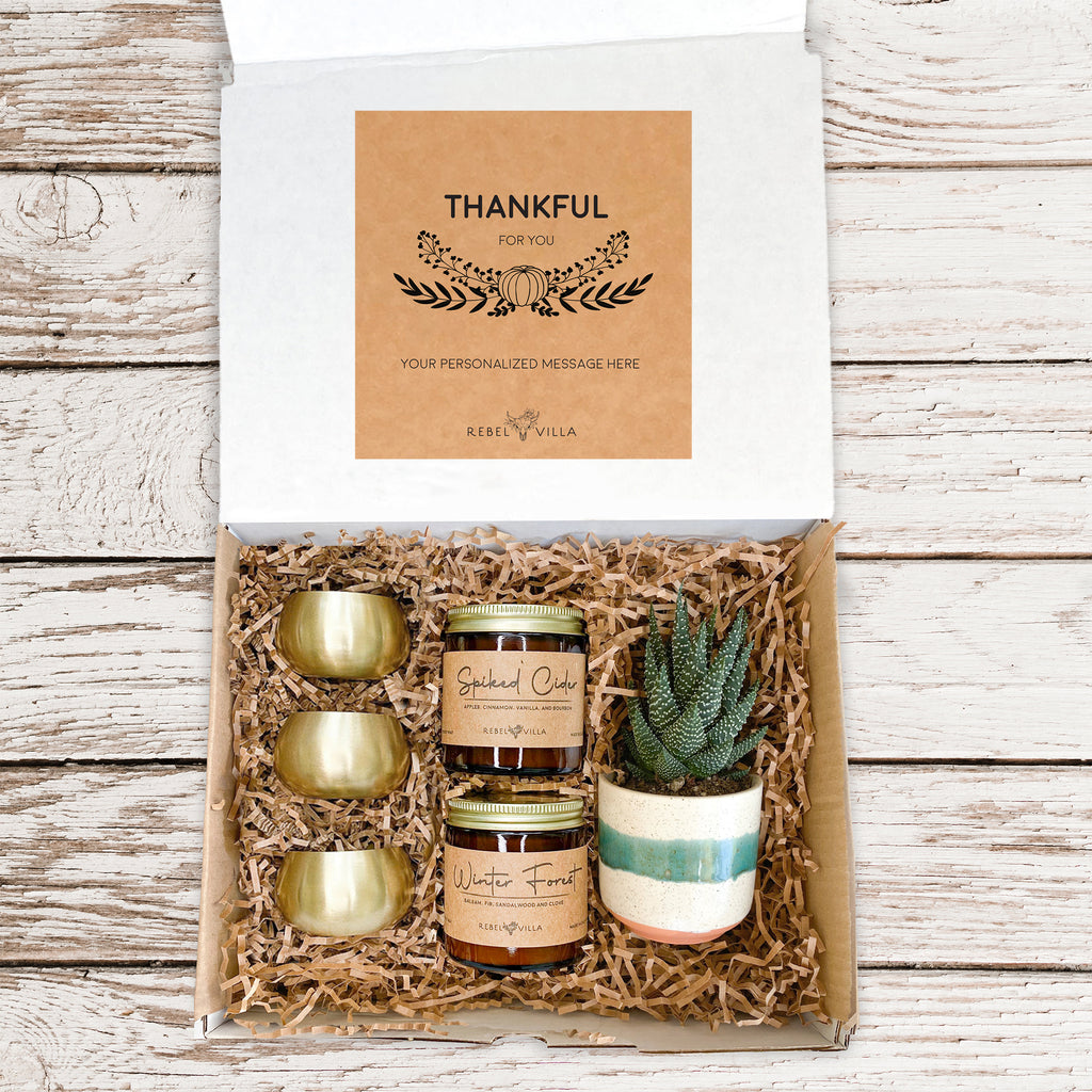 Thankful For You Fall Gift Box | Succulent + 2 Candles