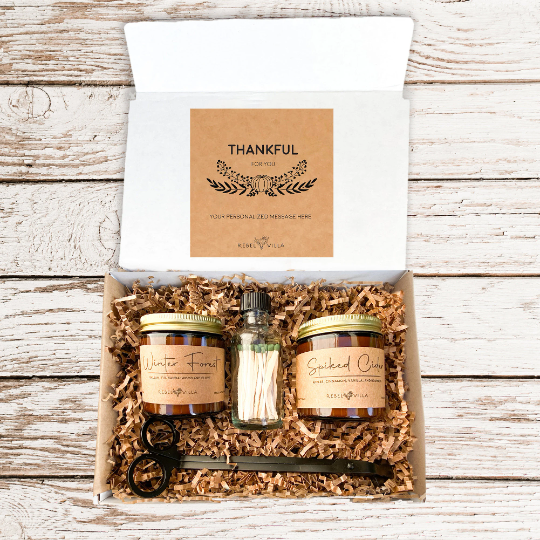 Thankful for You Gift Box | Soy Candles + Matches + Wick Trimmer