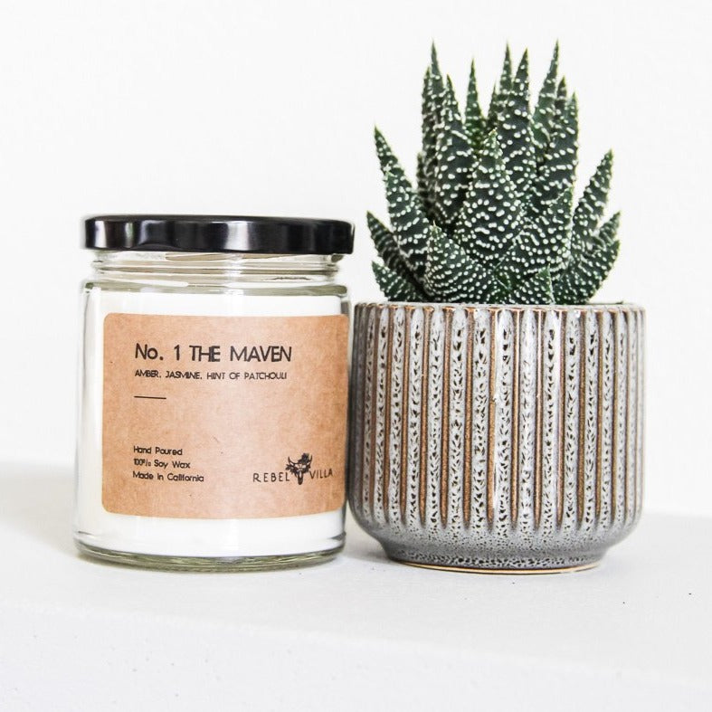 The Maven Rebel Villa Soy candle Amber Jasmine Patchouli