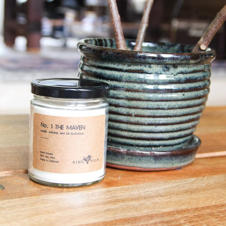 The Maven Rebel Villa Soy candle Amber Jasmine Patchouli