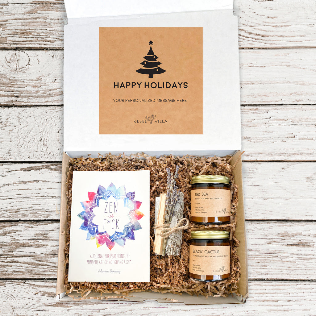 Happy Holidays Gift Box | Zen AF Journal + Cleansing Bundle + 2 Soy Wax Candles