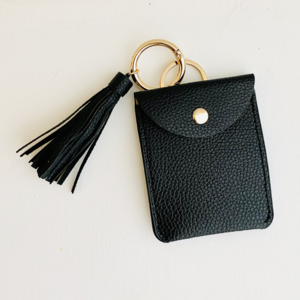 Black Mini Wallet Keychain w Tassel