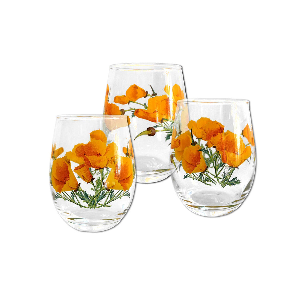 California State w/ Poppies Stemless Wine Glass 2023