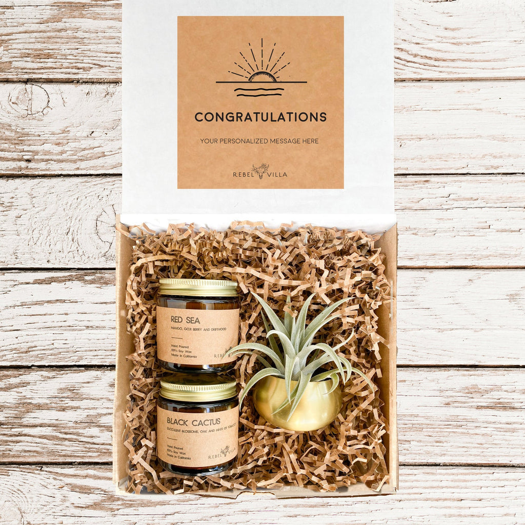 Gift Box | Gold Votive + Air Plant + Soy Candles | Choose Your Occasion