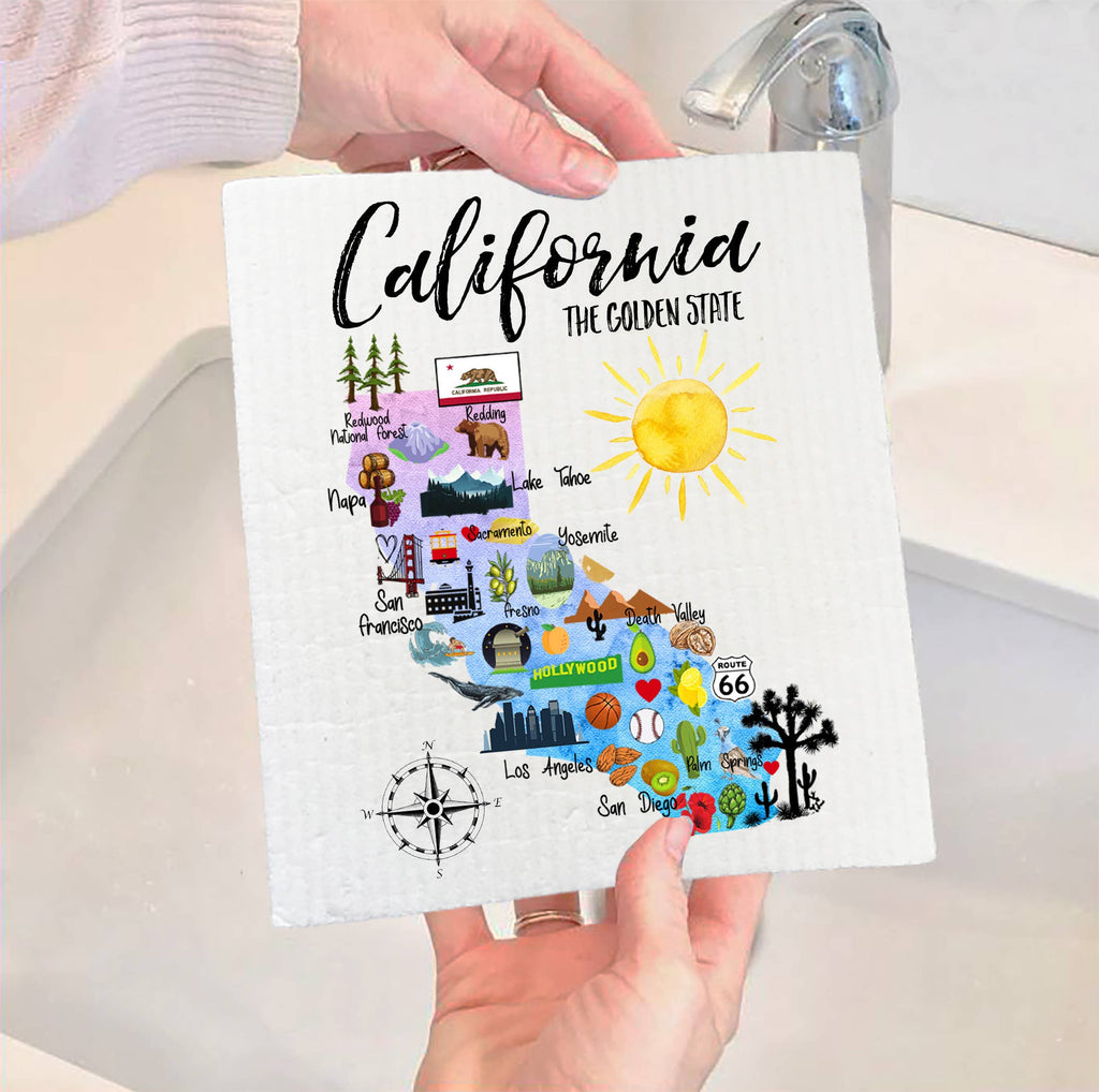California State Map Souvenir SWEDISH DISH CLOTH