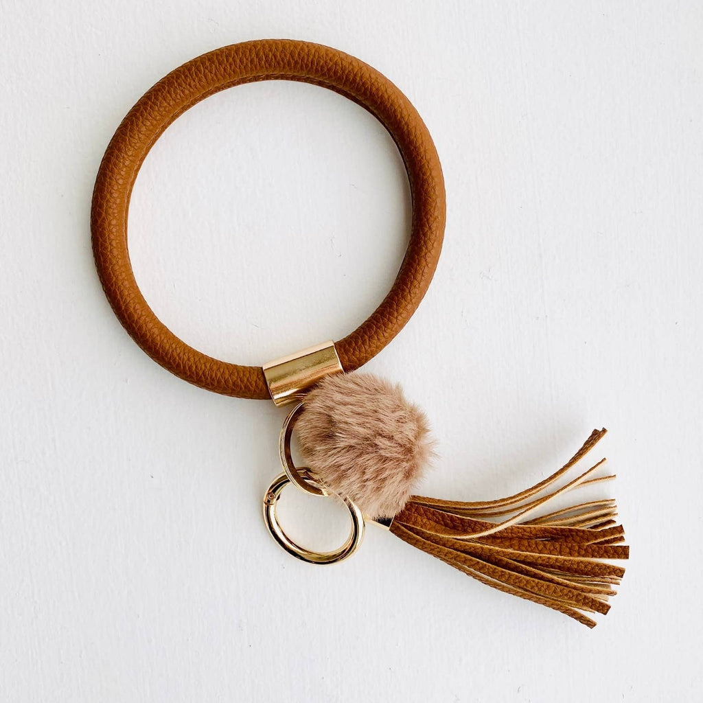 Tiny Gift Society Brown Bangle Keychain with Pom